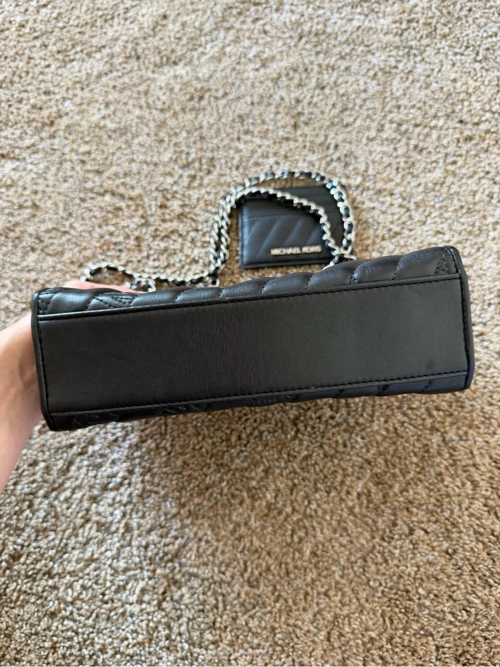 MICHAEL KORS Black Quilted Silver Chain Strap Crossbody Shoulder Bag with Wallet